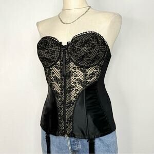 Vintage 90s Victoria’s Secret Black Lace Semi-Sheer Corset Sexy Lingerie 36C